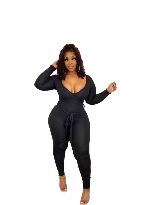 V-neck long sleeve jumper with belt